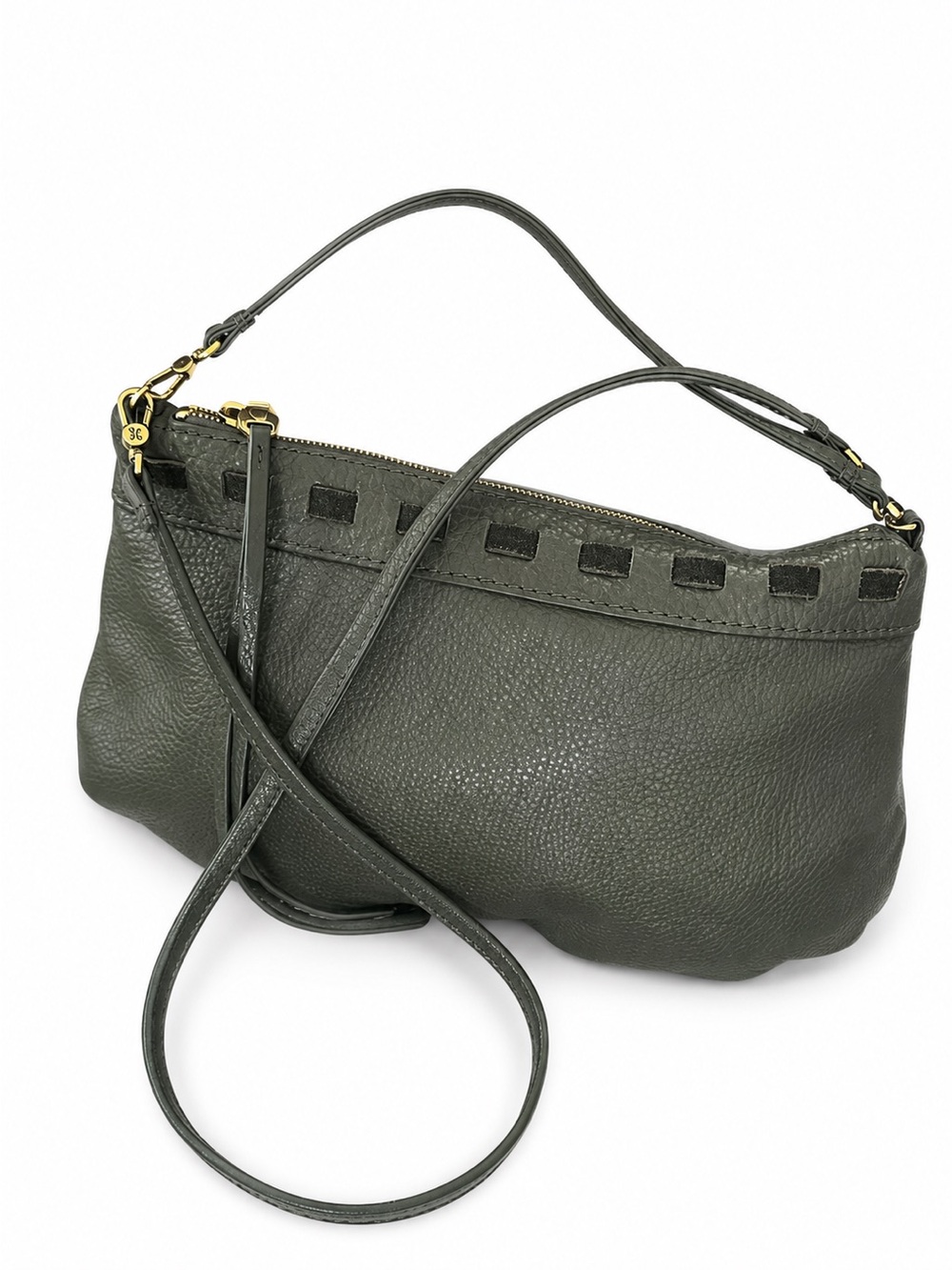 HOBO Dark Olive Green Pebbled Leather Shoulder Bag with Gold Hardware